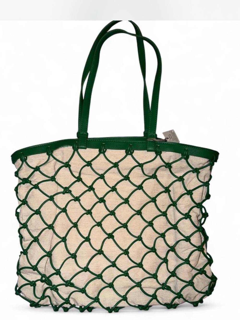 a new day Green Net Tote with Cream Canvas Insert